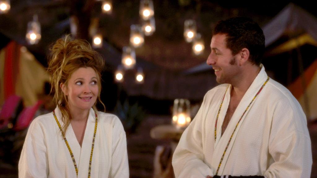 Drew Barrymore and Adam Sandler on the big screen in "Blended" (2014).