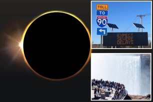 solar eclipse (left) traffic sign (inset top right) niagara falls (inset bottom right)