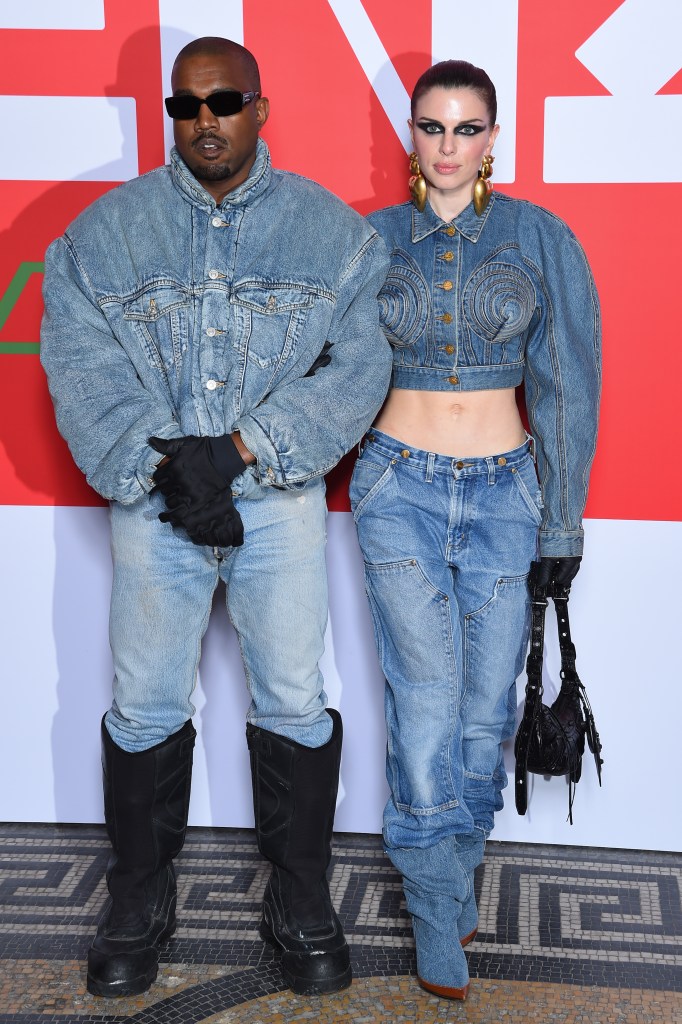 Kanye West and Julia Fox in denim at the Kenzo Fall/Winter 2022/2023 show as part of Paris Fashion Week on January 23, 2022 in Paris, France. 
