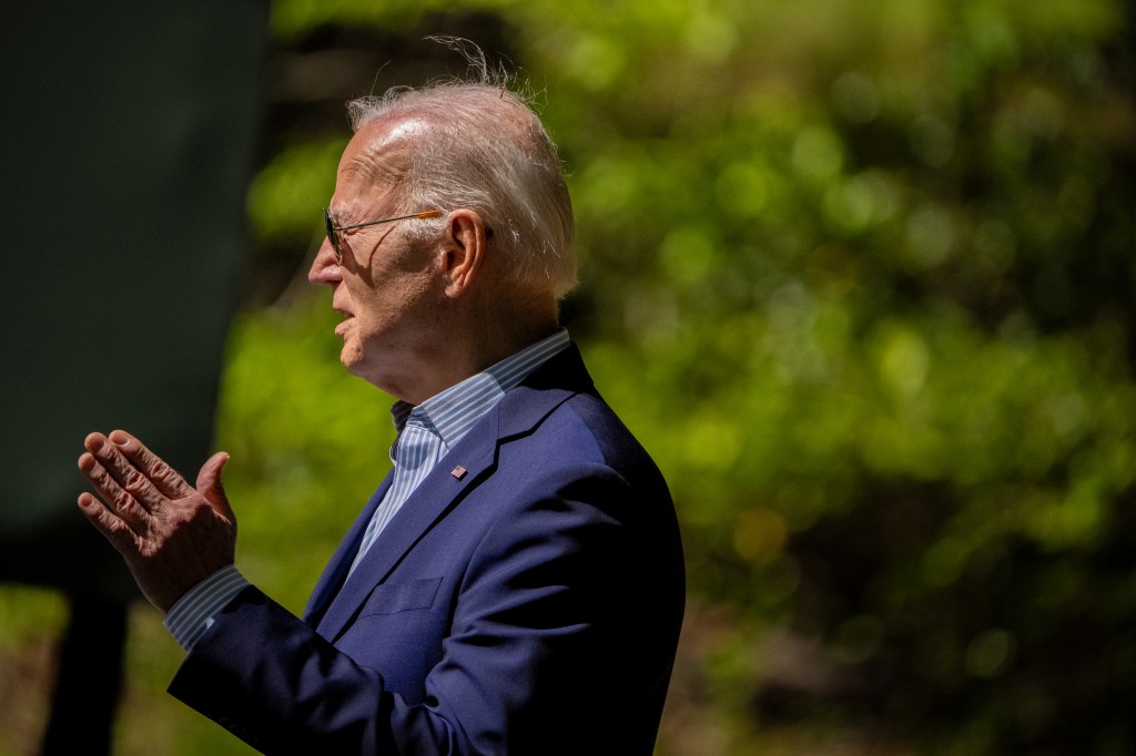 President Joe Biden speaks on Earth Day at Prince William Forest Park on April 22, 2024 in Triangle, Virginia.