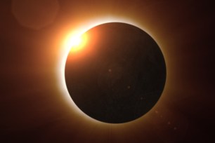 A total solar eclipse  moments before totality