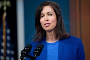 Chairwoman Jessica Rosenworcel, of the US Federal Communications Commission (FCC), speaks during an event announcing that more than 10 million households are enrolled in the Affordable Connectivity Program.