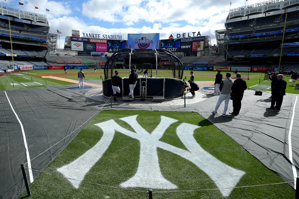 General view of Yankee Stadium as the Yankees take batting practice before a game against the Toronto Blue Jays