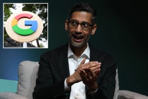Google CEO Sundar Pichai and Google logo