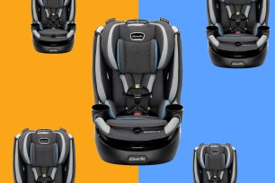 A collage of a car seat