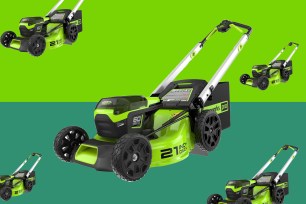 A green and black lawnmower