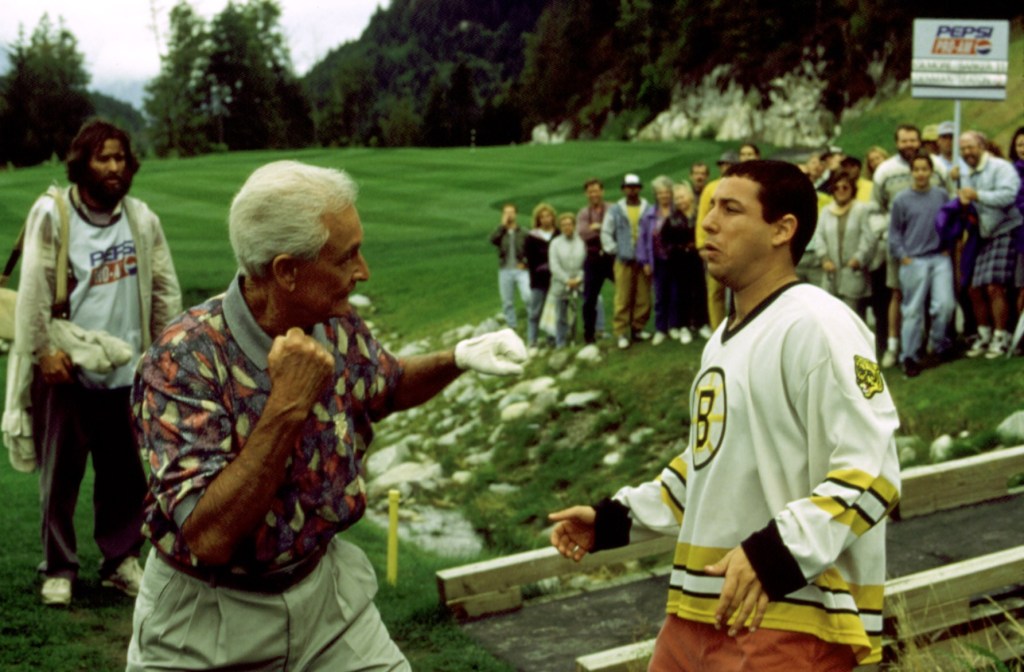 Bob Barker (as himself) and Happy Gilmore duke it out in the famous scene from "Happy Gilmore."