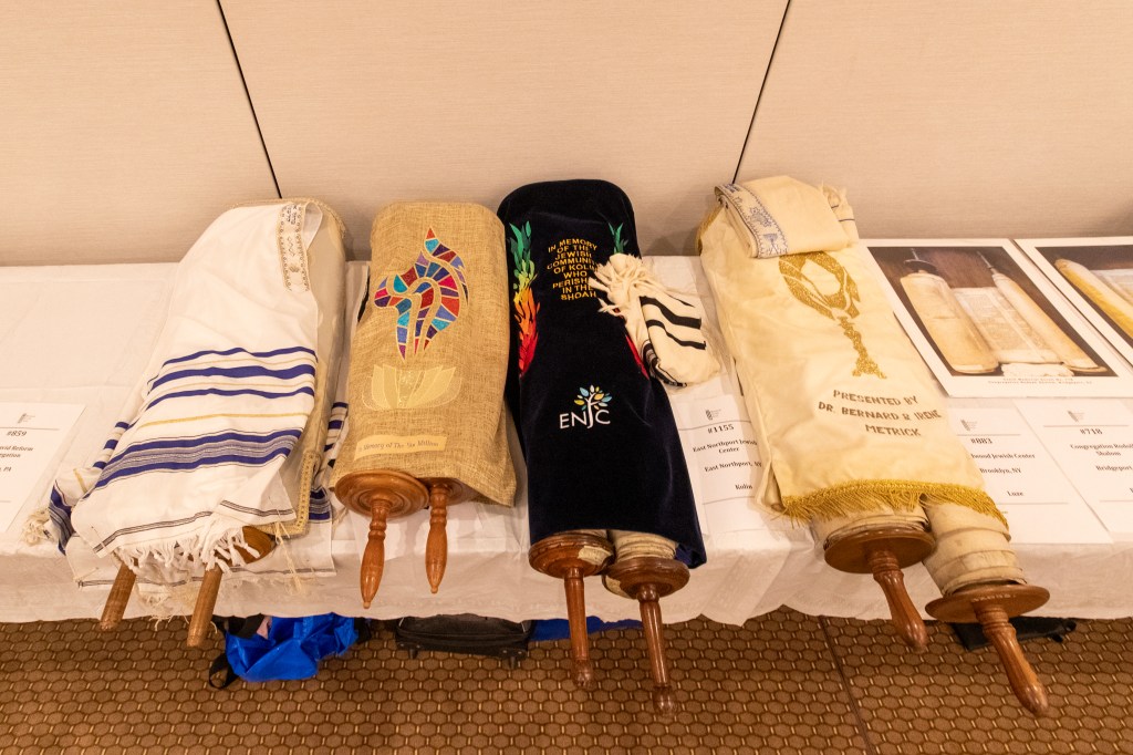 Sixty Czech Torah scrolls, survivors of the Holocaust, displayed at Temple Emanu-El on the Upper East Side