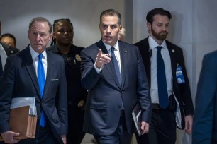 Hunter Biden and attorney Abbe Lowell leaving a closed-door deposition on Capitol Hill in Washington