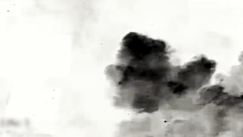 Screenshot from a video showing the Oct. 16 airstrike that killed Hamas' former chief hostage negotiator Osama Mazini