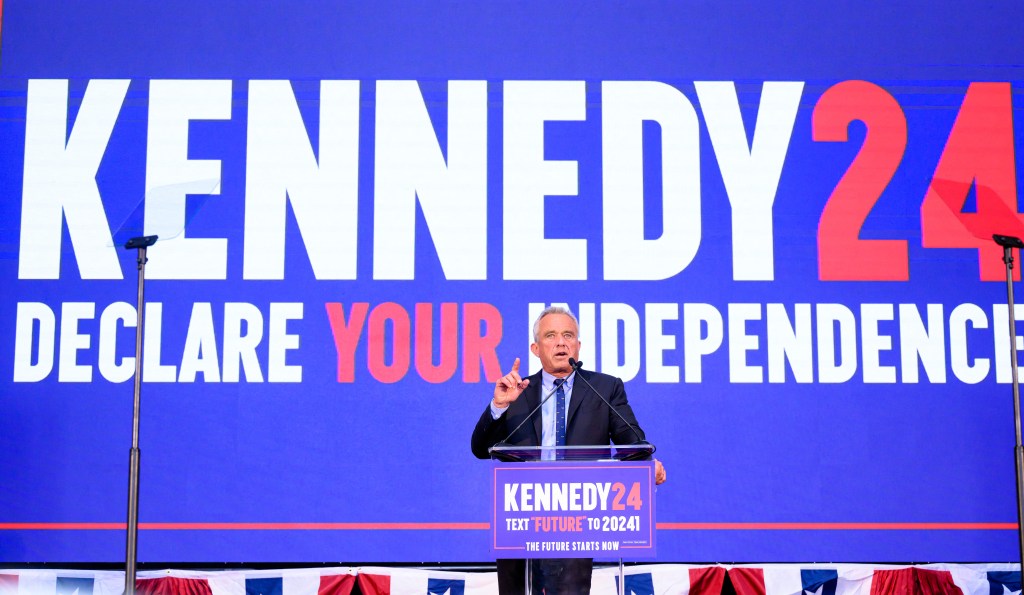 Independent presidential candidate Robert F. Kennedy Jr. speaks during a campaign event to announce his pick for a running mate at the Henry J. Kaiser Event Center in Oakland, California, on March 26, 2024. 