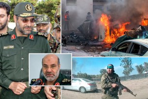 A collage of Iranian Brigadier General Mohammad Reza Zahedi and other men in military uniforms