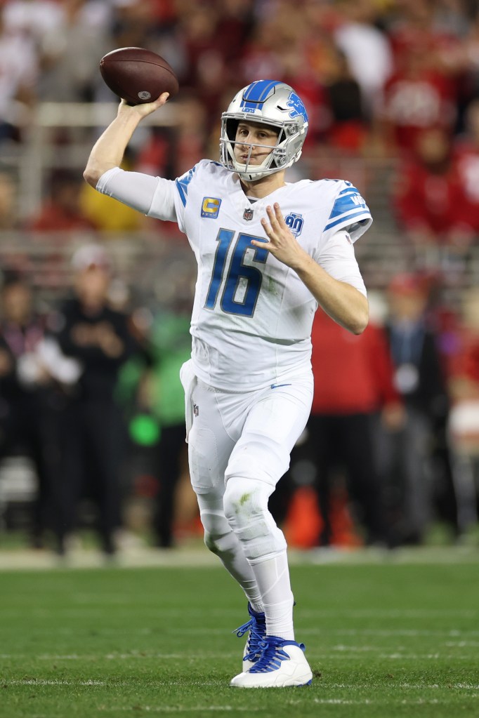 Jared Goff in action for the Lions during the NFC Championship game in January 2024.