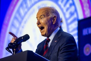 President Joe Biden speaks at the International Brotherhood of Electrical Workers (IBEW) Construction and Maintenance Conference in Washington, DC.