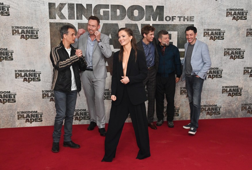 Joe Hartwick Jr., Kevin Durand, Freya Allan, Owen Teague, Andy Serkis and Wes Ball at the UK launch of "Kingdom Of The Planet Of The Apes".