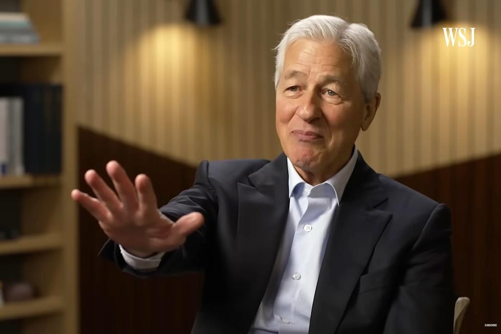 JP Morgan CEO Jamie Dimon in a suit, discussing his morning newspaper reading routine in an exclusive interview