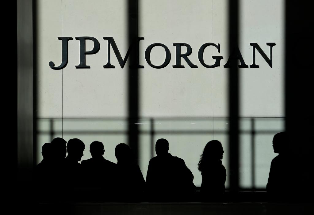 JPMorgan Chase & Co. logo on the company's headquarters in New York, dated Oct. 21, 2013