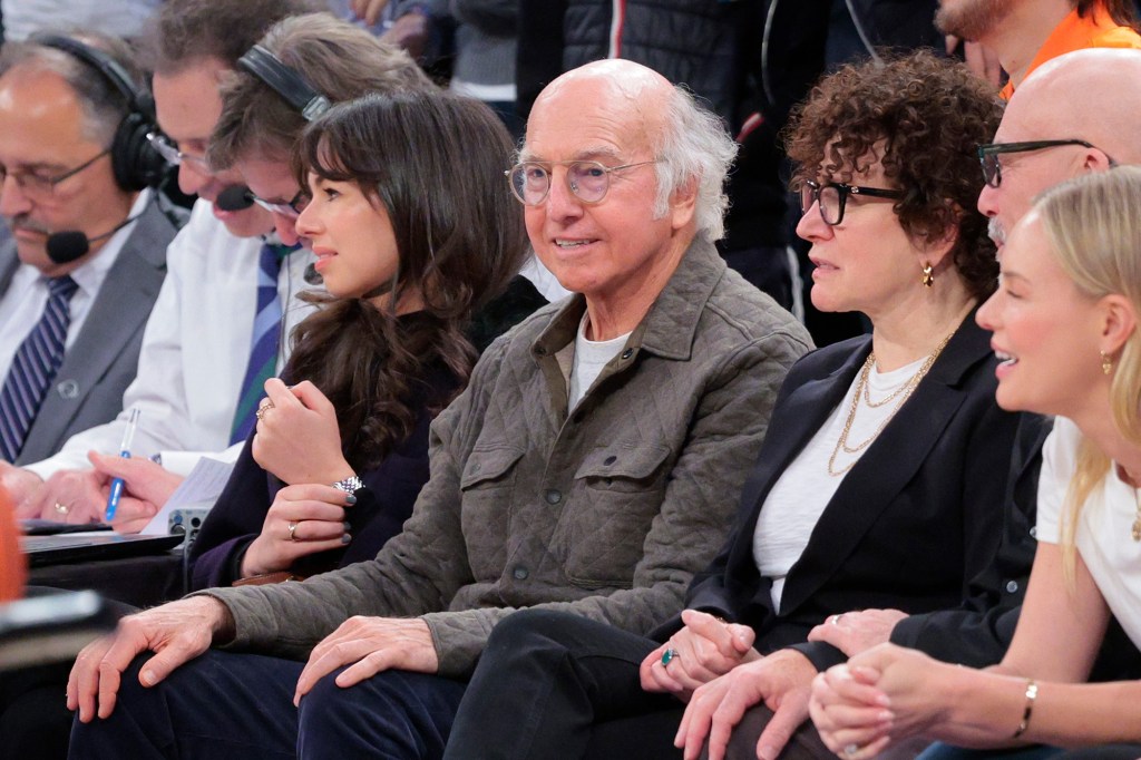 Larry David and Susie Essman sit on celebrity row during a Knicks game earlier this month.