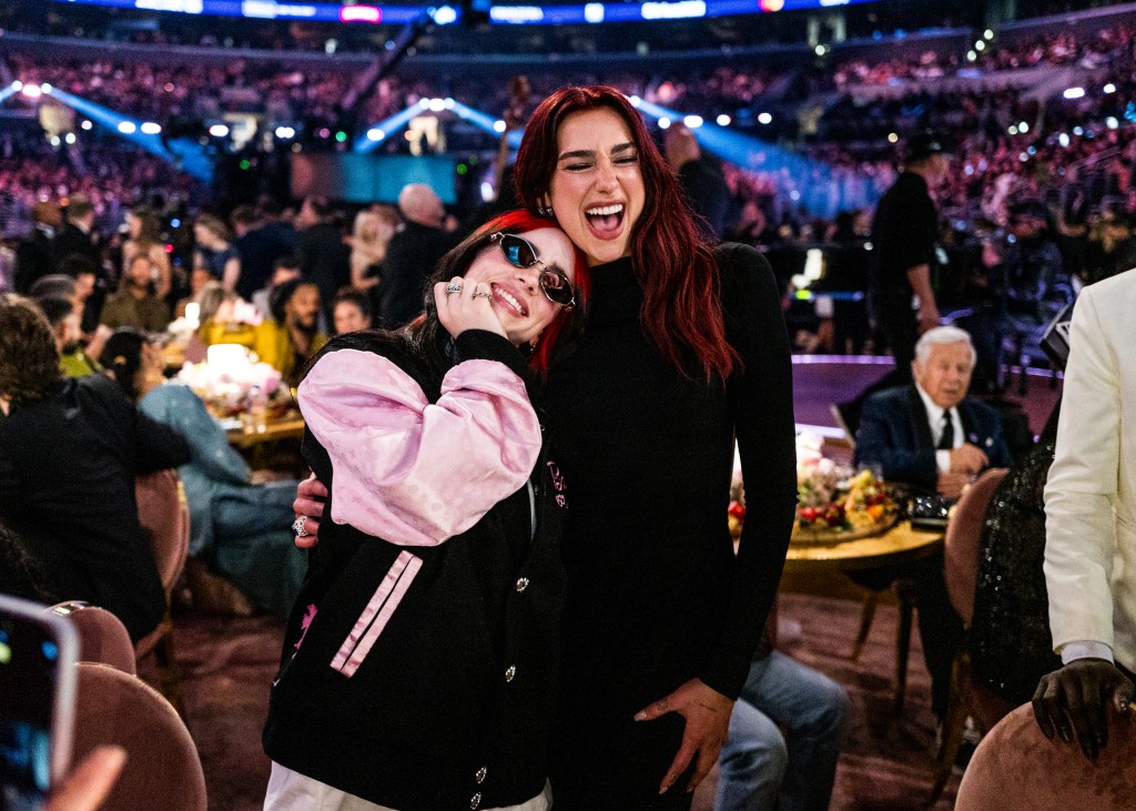 Billie Eilish and Dua Lipa at the 2024 Grammys.