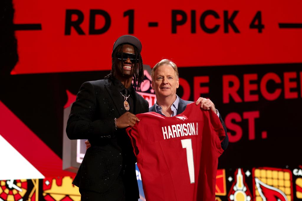 Marvin Harrison Jr. with commissioner Roger Goodell during the 2024 NFL Draft.