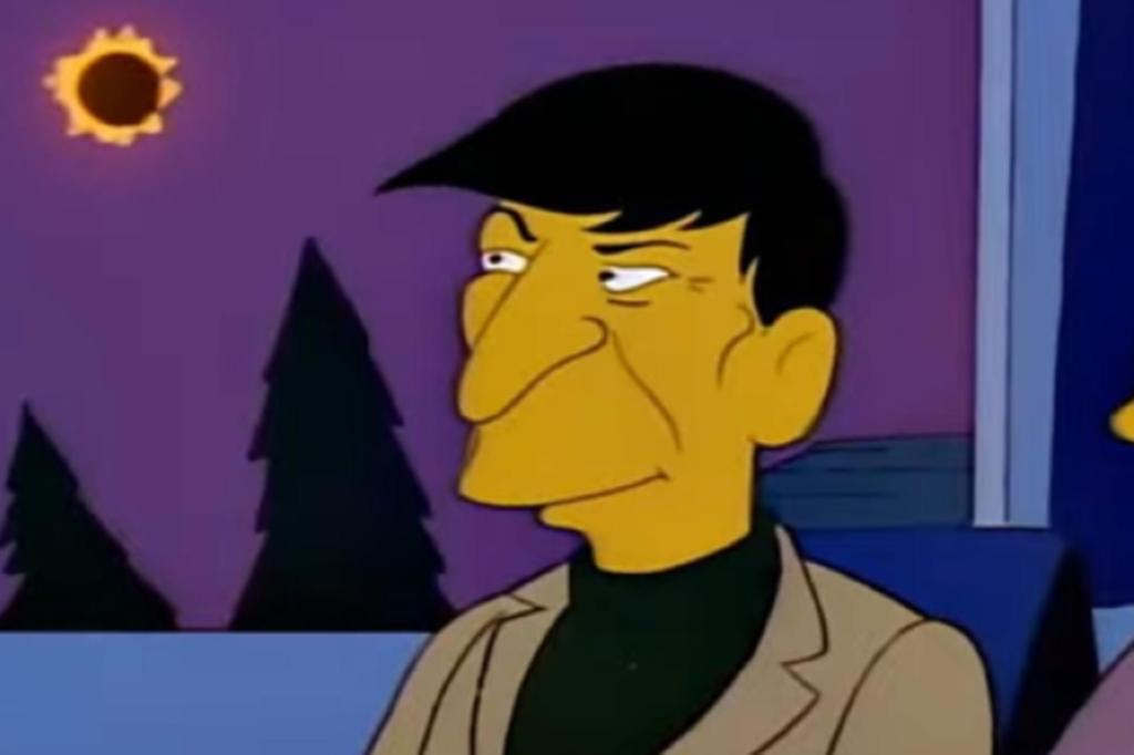 Leonard Nimoy observes a solar eclipse in "Marge vs. the Monorail," 