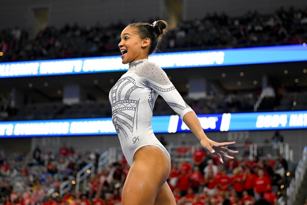 LSU Tigers gymnast Haleigh Bryant performs on floor exercise during the 2024 Womens National Gymnastics Championship at Dickies Arena.