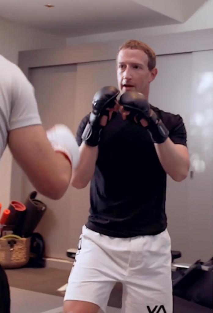 Mark Zuckerberg wearing boxing gloves during MMA training with Khai Wu