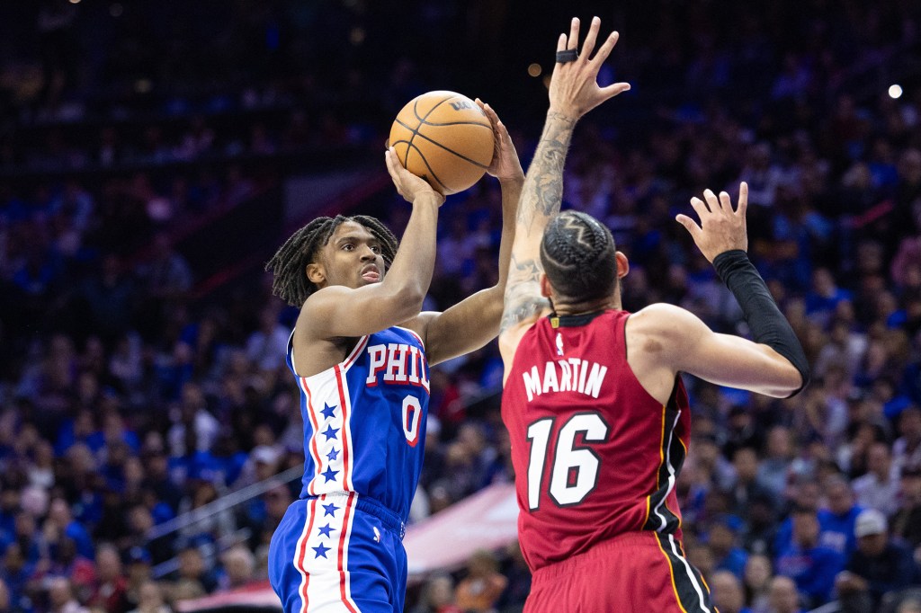 Tyrese Maxey, pictured in the playoff series against the Nets last year, is a high-volume 3-point shooter for the 76ers.