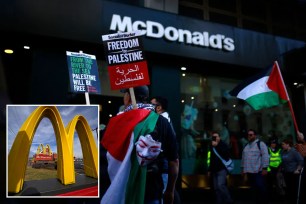 Pro-Palestinian protesters outside a McDonald's