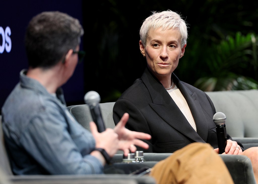 Megan Rapinoe speaks during the Business of Women Sport Summit presented by Deep Blue Sports and Axios at Chelsea Factory on April 23, 2024 in New York City.  