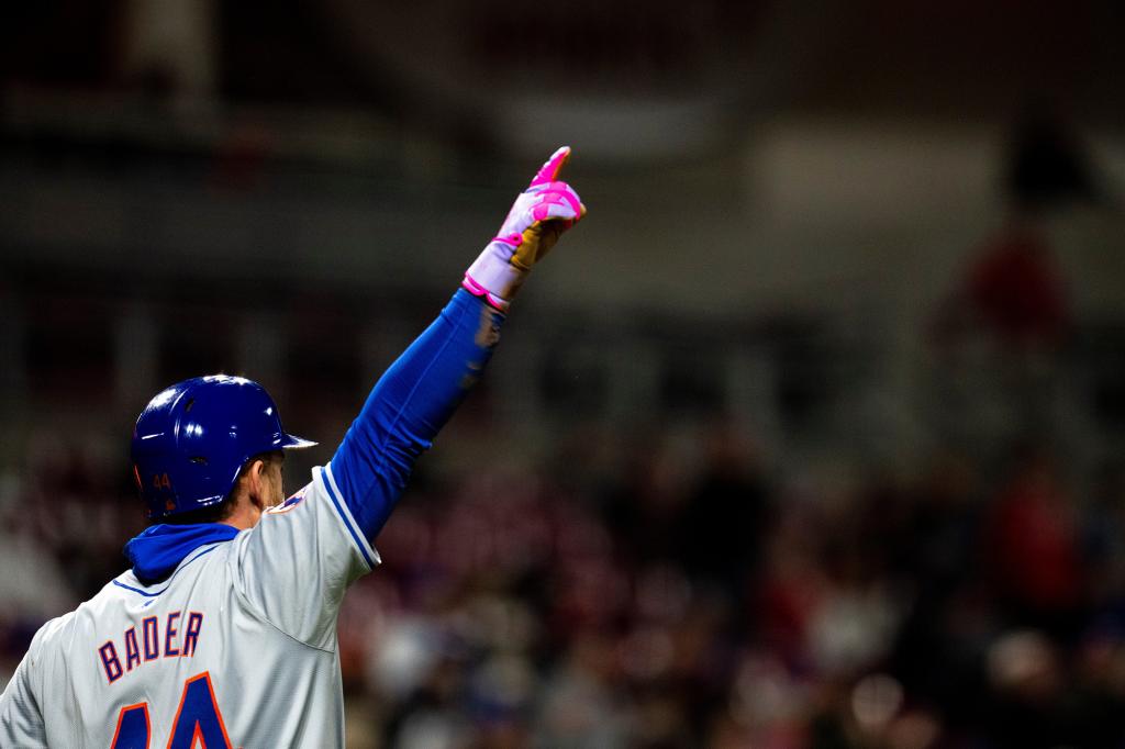 Harrison Bader scored the Mets' second run in the seventh inning of Friday's game.