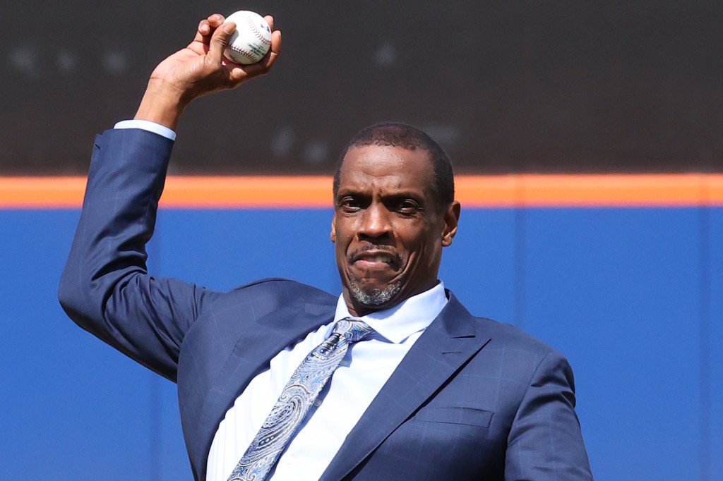 Dwight Gooden threw out the first pitch before the Mets played the Royals on Sunday.