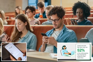 Multi ethnic group of students using smartphones in a lecture hall