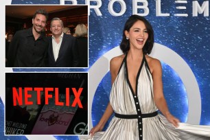 Eiza González, Bradley Cooper, Netflix co-CEO Ted Sarandos and Netflix logo