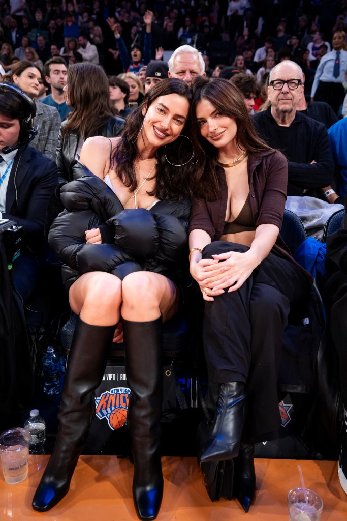 Irina Shayk and Emily Ratajkowski at the Knicks-Heat game at Madison Square Garden in New York City on Nov. 24, 2023. 