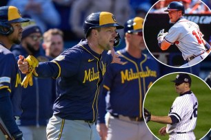 The Brewers' Rhys Hoskins yells at the Mets; Chipper Jones; Roger Clemens