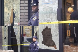 The mischief-maker stood in the middle of the street in front of the Midtown South station house on West 35th Street near Ninth Avenue around 7:40 a.m. and hurled "multiple" rocks toward the building, damaging the window, police said.