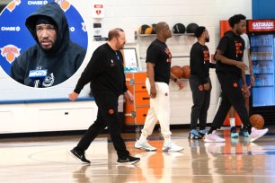 The Knicks practice in Tarrytown on April 16, 2024 ahead of the playoffs