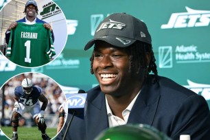 Olu Fashanu was selected by the Jets in the first round of the 2024 NFL Draft, joining an offensive line tasked with protecting Aaron Rodgers.