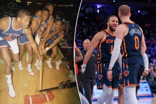 The Knicks celebrated with a mop after sweeping the 76ers in the 1989 playoffs.