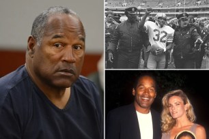 OJ Simpson in court, on the football field, with ex wife nicole