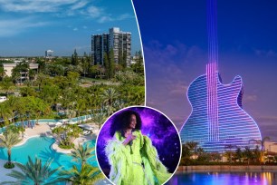 A collage of the Hard Rock Hotel, Diana Ross performing at Carbone, and an image of the JW Marriott Turnberry
