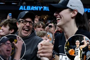 Caitlin Clark celebrates Iowa's March Madness win with Jason Sudeikis