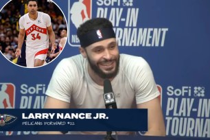 Larry Nance Jr. razzed Jontay Porter with jokes about betting after the Pelicans defeated the Kings in the NBA play-in tournament. 