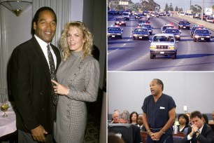 comp of oj simpson with ex nicole brown, the police chase, and him in court