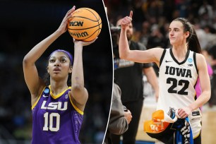 LSU's Angel Reese and Iowa's Caitlin Clark will meet in a March Madness rematch Monday in the Elite Eight.