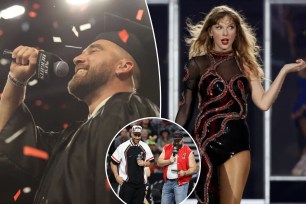 Travis Kelce's first arena show for his "New Heights" podcast with big brother Jason Kelce featured friendship bracelets and plenty of dancing — all inspired by his girlfriend, Taylor Swift. 