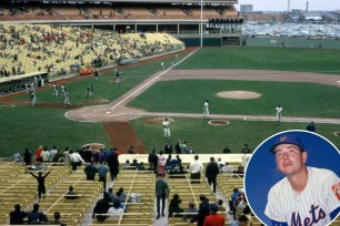 Before the first game at Shea Stadium on April 17, 1964; Mets pitcher Jack Fisher