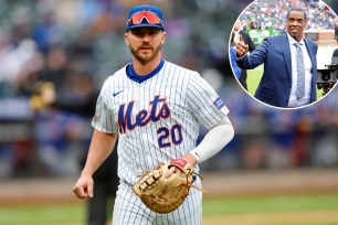 Pete Alonso watched former Mets pitcher Dwight Gooden get his jersey number retired Sunday.