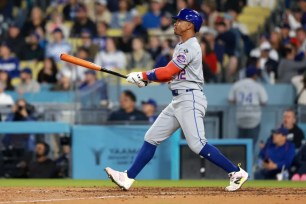 Francisco Lindor, hitting a homer during the Mets' previous series vs. the Dodgers, is slowly starting to regain his lefty batting stroke.